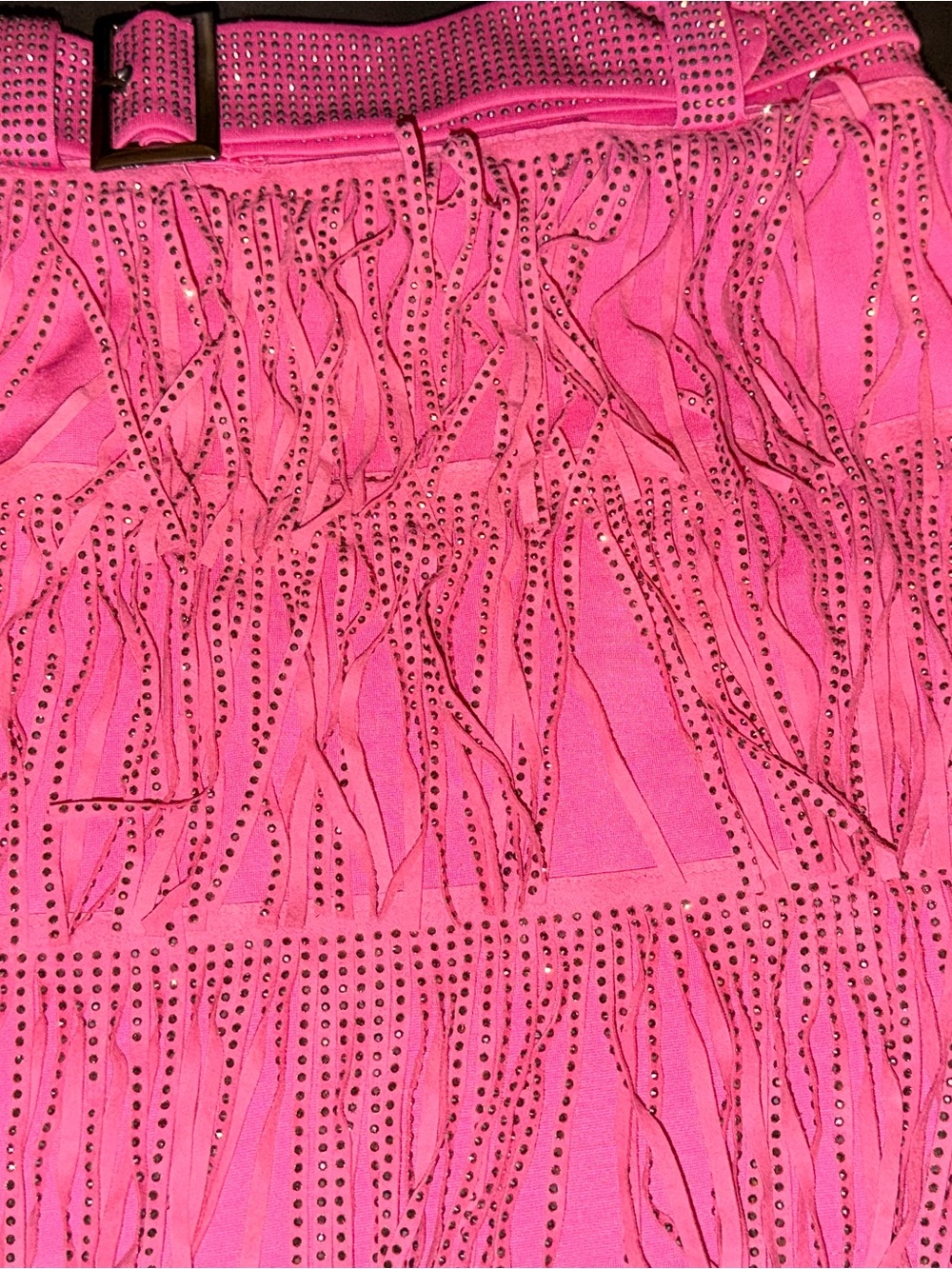 Hot Pink Fringe Mini Skirt with Stud Detailing NYLON APPAREL